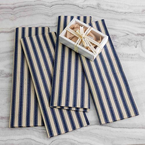 Home Brilliant Placemats Set Of 6 Heat Resistant Dining Table Place Mats For Kitchen Table Farmhouse Rustic, 13 X 19 Inches, Stripes, Navy Blue And Beige #TOP5