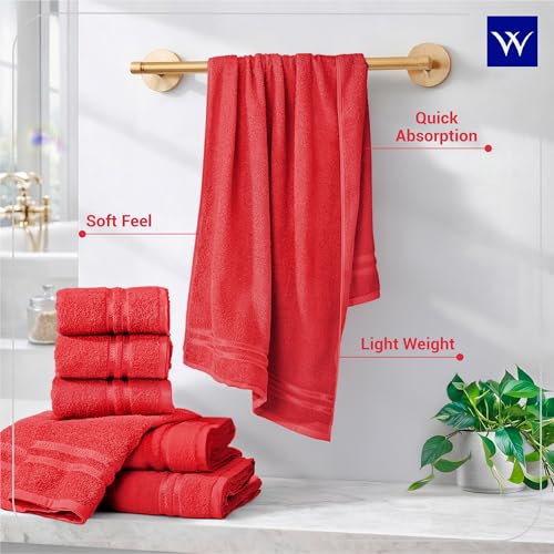 Image of Welspun 100% Cotton Quick Dry Bath Towel | High Absorbency Super Soft, Fast Drying Towels for Bath | 380 GSM Large Size Bath Towel for Men and Women | 70cm X 150cm - Red