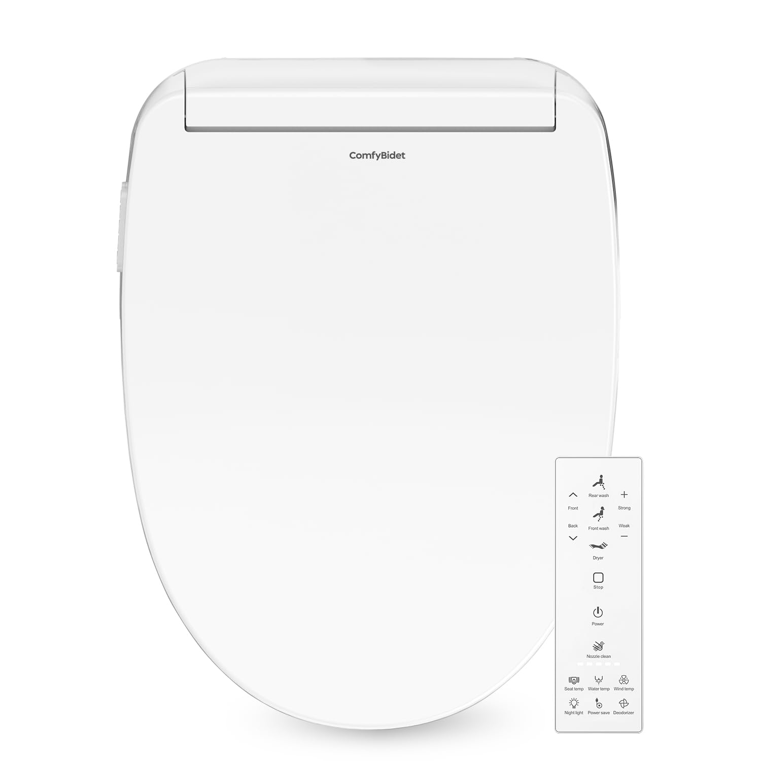 Elongated Bidet Seat with Wireless Remote, Endless Warm Water and Air Dryer, Multiple Wash Modes, Deodorizer, Adjustable Self-Cleaning Nozzles, LED Light, Soft Close Lid (White)