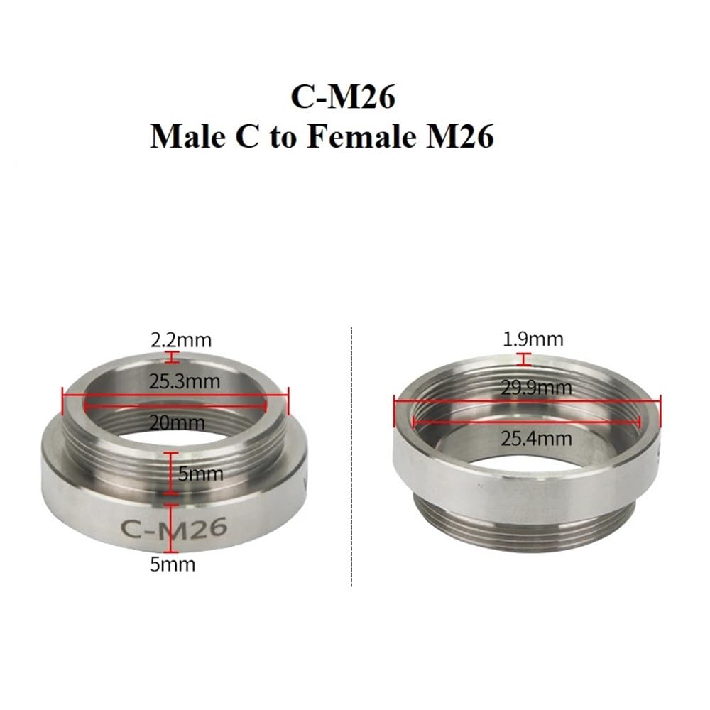 Microscope Ring Adapter Male Thread Mount C Interface to Female M25 M26 M27 M32 RMS f Microscope Camera Lens Conversion(C-M26)