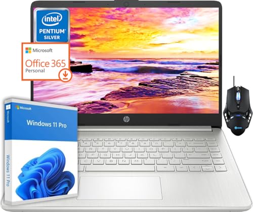 Image of HP Laptop for Business & Student, 14 inch HD Display, Intel Pentium Silver N5030 Processor, 8GB RAM, 512GB SSD, 1-Year Microsoft Office 365, with Mouse, Long Battery Life, Webcam, Windows 11 Home