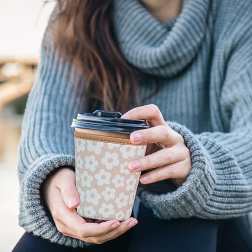 Image of Reusable Insulated Sleeve for Iced Coffee Cup, Coffee Neoprene Sleeve for Cold & Hot Drinks, Beverage Holder for Iced Coffee (Creamy Florals, Medium: 22-24oz)
