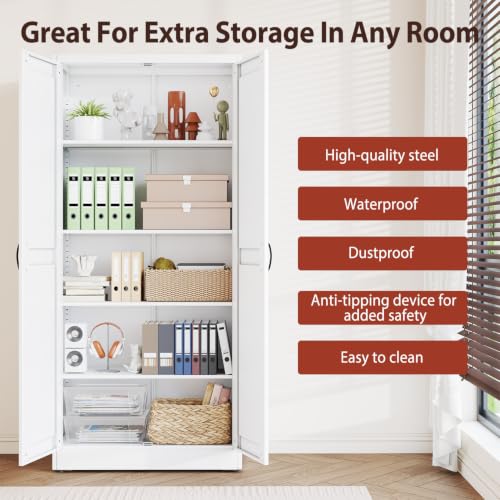Image of PAOFIN 71 inch White Metal Storage Pantry Cabinet