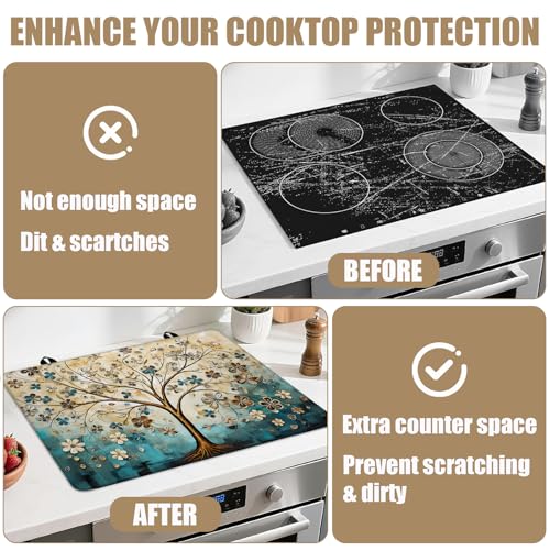 Image of Vintage Tree of Life Stove Top Covers for Electric Stove, Electric Gas Stove Pad Heat Resistant Range Cooktop Protector for Home Decor Kitchen 28 inchx20 inch