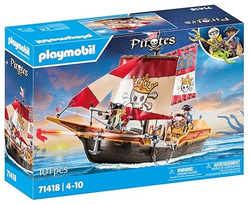 PLAYMOBIL Pirates 71418 Barco Pirata, emocionantes Aventuras en Alta mar, con Accesorios completos como un telescopio, brújula y cañones, Juguetes para niños a Partir de 4 años | Ya disponible en tu tienda friki favorita! En mundofriki.es!