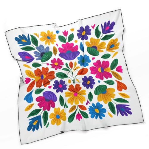 Simple Flat Mexican Flowers Women Hair Scarf Square Silk Like Head Scarves Handkerchief Satin Neck Scarf3