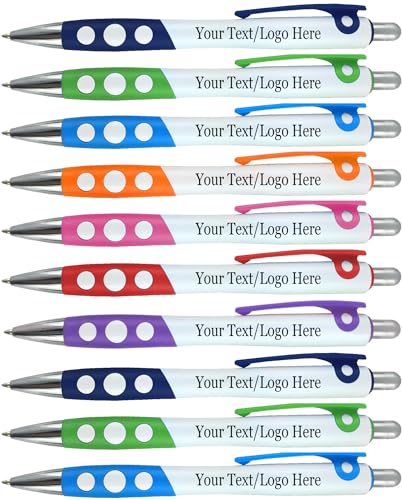 Personalized Ballpoint Pens With Custom Logo/ Text-350 Pack Bulk-for Businesses, Parties, & Events, Custom Printed, White Barrel with Matching Colored Clip and Grip, Click Pens, Black Ink, Assorted