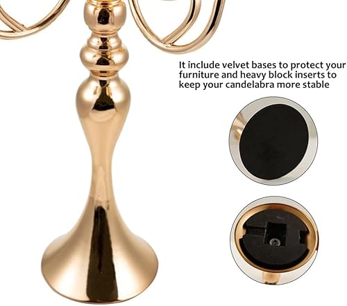 Miniatura 3 de VINCIGANT Paquete de 2 candelabros de cristal de 5 brazos para mesas, soporte de metal dorado de 21.5 pulgadas de alto para fiestas formales, bodas,