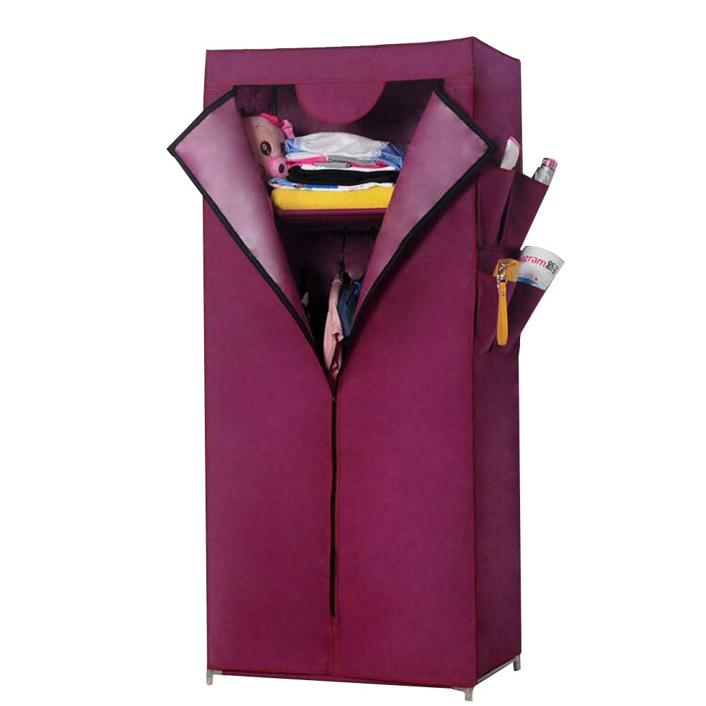 Armario de tela morado portatil de 70x45x175 cm para ropa y almacenamiento vertical