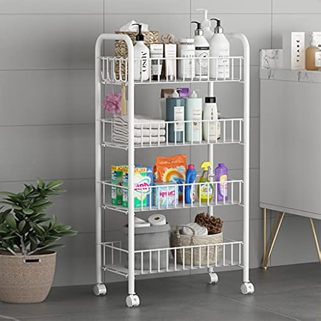 Kitchen Organizer 5-Tier Slim Rolling Cart, Slide Out Storage Shelf W/Wheel, Mobile Cart with Mesh Baskets, Easy Assemble Shelving Unit for Narrow Space On Kitchen, Bathr,B,43 * 26 * 105cm-FVQlnDxk