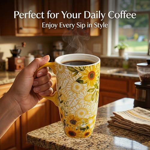 Mug de cerámica 17oz con tapa y asa diseño girasol miniatura 6