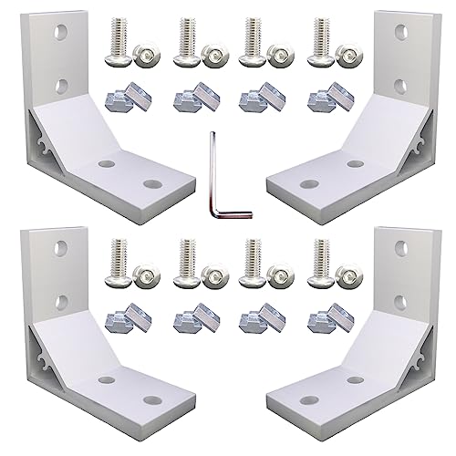 QIJINTRID 4Set Silver 4040 Series T Slot L-Shape Interior Inside Corner Connector Joint Bracket with Screws and Wrench for 6mm T Slot Aluminum Profile Extrusion Accessories (4040 7878 4 Silver)