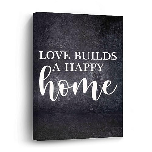 Cadeau pour ami pendaison de crémaillère toile encadrée Love Builds A Happy Home cadre déco moderne