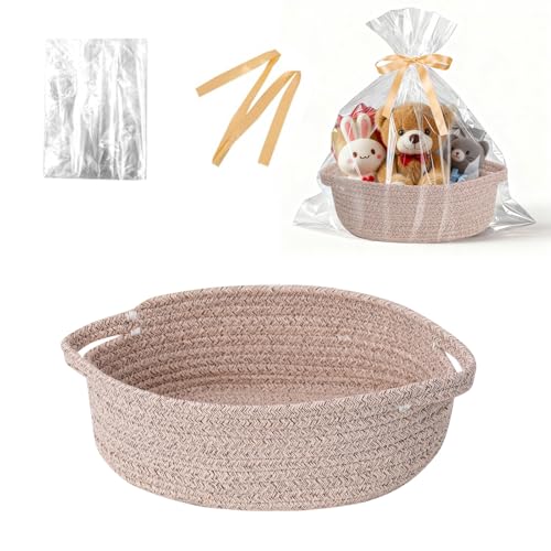 Image of Basket for Gifts Empty, Small Woven Basket with Bags and Ribbons, Baby Toy Baskets with Handles, Wicker Storage Bin for Baby Showers or Pet Toy (Brown, 1 Pack (12 inchx 8 inchx 3.74 inch))