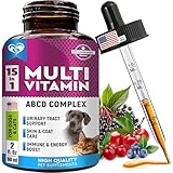 Cat & Dog Multivitamin Liquid with Glucosamine & Cranberry | 15 in 1 Health Supplements for Urinary Tract Kidney, Bladder, Hip & Joint, Skin & Coat | Natural UTI Medicine Made in USA (60 ml)
