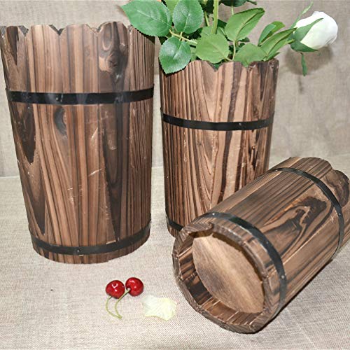 Rustic Flower Planter 1Pc Wooden Barrel Bucket Hexagon Garden Barrel Planters Retro Wine Barrel Planter Forest Garden Planters Flower Boxes Outdoor Shabby Flower Bucket #TOP4