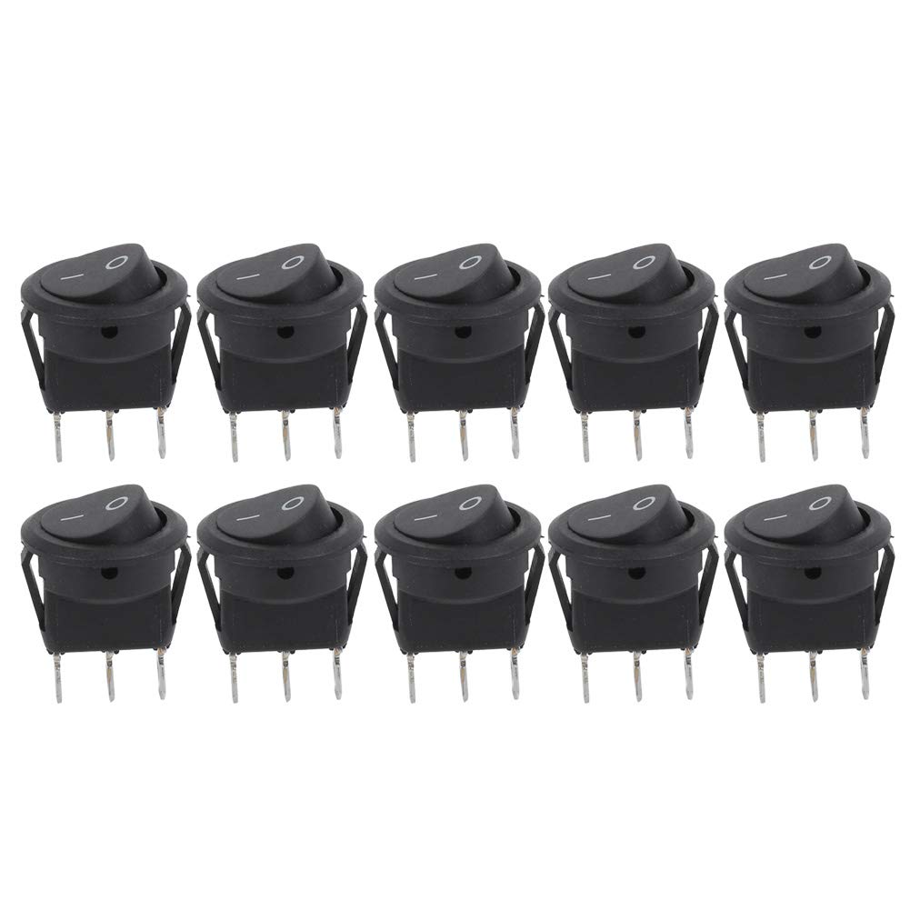 Mini Interruttori a Bilanciere 10 Pezzi On-Off 2 Posizioni Interruttore Rotondo a 3 Pin in Plastica per Uso Industriale e Barca Nera Accessori Elettrici Industriali e Marini 156