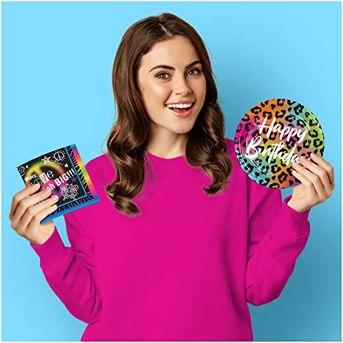Live It Up! Party Supplies Wild Child Happy Birthday Animal Print Paper Dessert Plates And Peace Sign Napkins - Colorful Wild Animal Print (Serves 16) #TOP4
