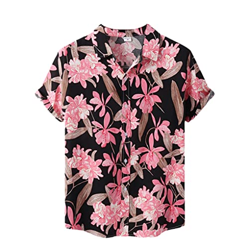 Chemise à manches courtes homme motif floral noir C48 vêtement d'été grande taille XXL