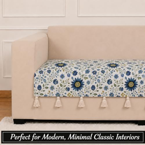 Image of STITCHNEST 'Eden Weaves Collection Series' 1 Seater Sofa Cover|Elegant Woven Fabric, Decorative Tassels, Washable & Durable for Modern Living
