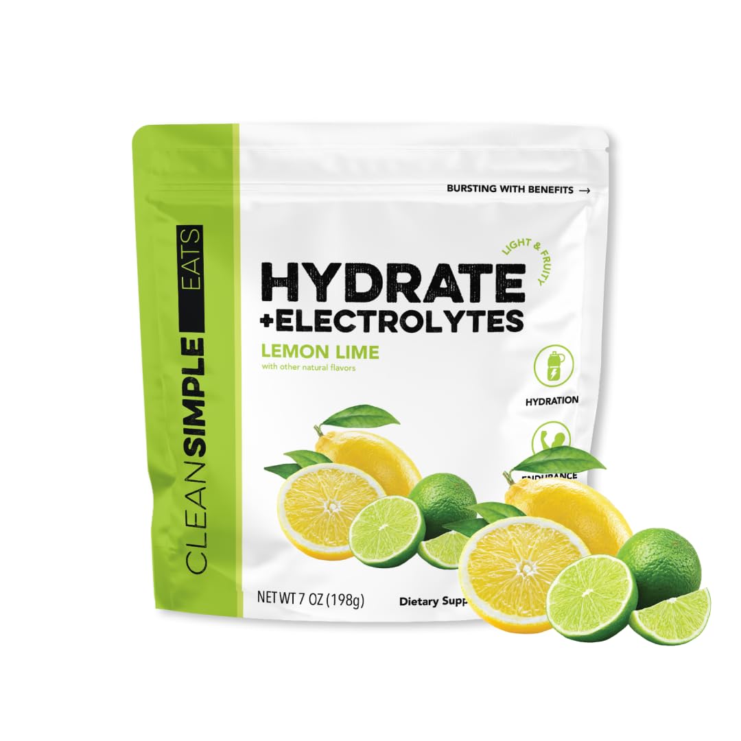 Clean Simple EatsHydration Drink Mix with Electrolytes & Amino Acids, Naturally Sweetened Powder for Hydration & Recovery, No Artificial Ingredients, Gluten Free, Lemon Lime Flavor, 30 Servings