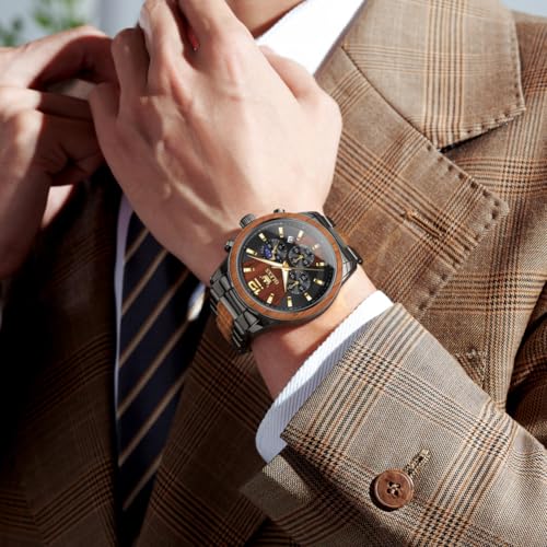 Image of OLEVS Men Watch Blue Gold Analog Quartz Stainless Steel Waterproof Luminous Date Luxury Casual Watch