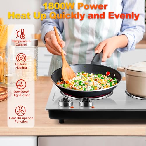 Hot Plate,Cusimax Dual Infrared Burner, Electric Ceramic Glass Stove,Adjustable Temperature Control,Stainless Steel,Compatible of all Cookware,Easy Clean for Home, Dorm, Office - Image 3
