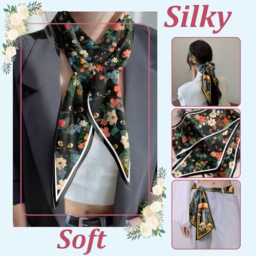 2PCS Scarf Silk Feeling Hair Head Satin Long Neck Fashion Scarfs for Bag Decoration Women Girls Cute 59 * 6.7”4