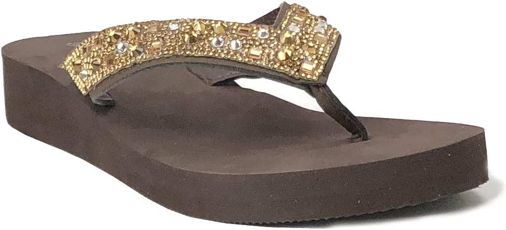 REDVOLUTION New Women's Rhinestone Sandals High | Low Platform T-Strap Jewel Sandals High Wedge Flip Flops - Image 2