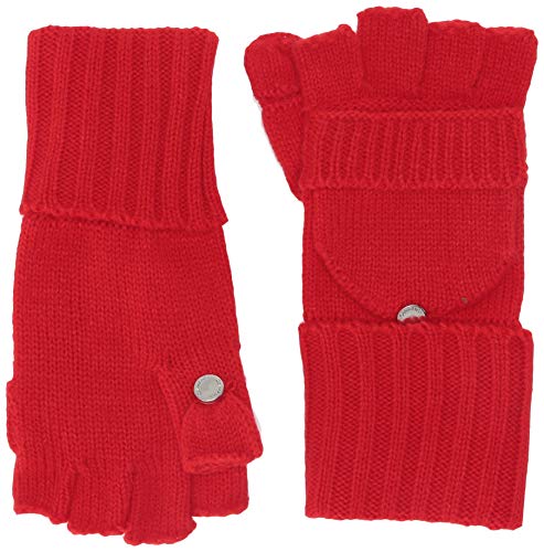 Calvin Klein Women's Knitted Convertible Fingerless Gloves with Mitten Flap Cover, process Red