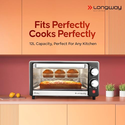 Image of Longway Royal Plus OTG 12 Ltr Oven Toaster Griller with Multiple Heating Modes | Temperature Timer Control for Baking Pizza, Cake, Grilling Chicken & Toasting Bread | 2 Years Warranty (800W, Silver)