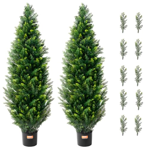 VEVOR Artificial Topiary Cedar Tree, 48 inch Tall (2 Pieces), with Extra Leaves & Pot Faux Evergreen...
