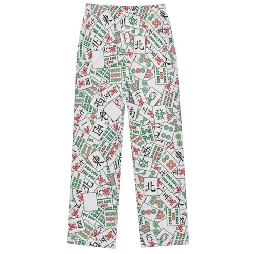 Boy's Pants Chinese Mahjong Jogger Pants Elastic Waist Long Bottoms Trousers with Pockets 6-14 Years