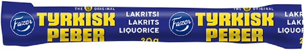 Fazer Lakritsi Tyrkisk Peber - Original - Finnish - filled Black Licorice - Candies - Sweets - Box - 30 Sticks x 20g