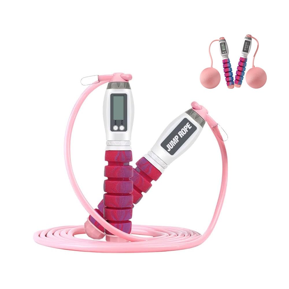 ZEKAROUL Skipping Rope with Counting, Adjustable Skipping Rope with Calorie Counter Tangle-Free Rapid Speed Exercise Jumping Rope for Women Men Kids for Fitness Workout Gym (65mm ball)