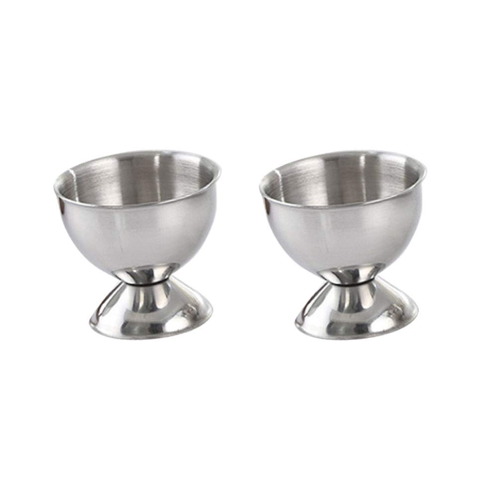 Hemoton 2pcs Metal Egg Holder Stainless Steel Egg Cups for Hard Soft Boiled Egg Spoon Breakfast Brunch Kitchen Restaurant Display Silver