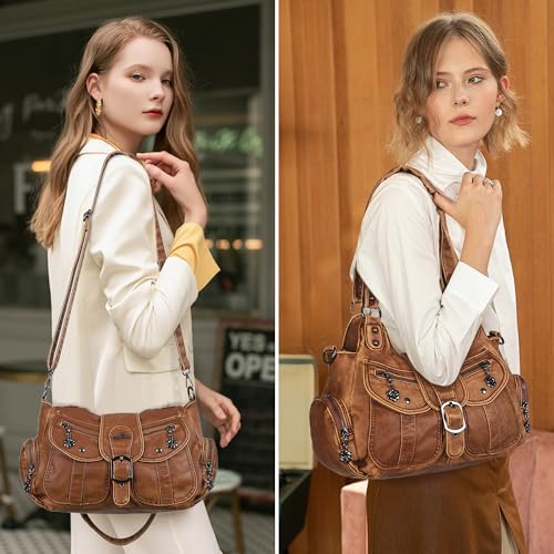 Image of Angel Kiss Hobo Bags for Women Vegan Leather Shoulder Purses and Handbags Ladies Roomy Tote Bags Purse with Crossbody Strap