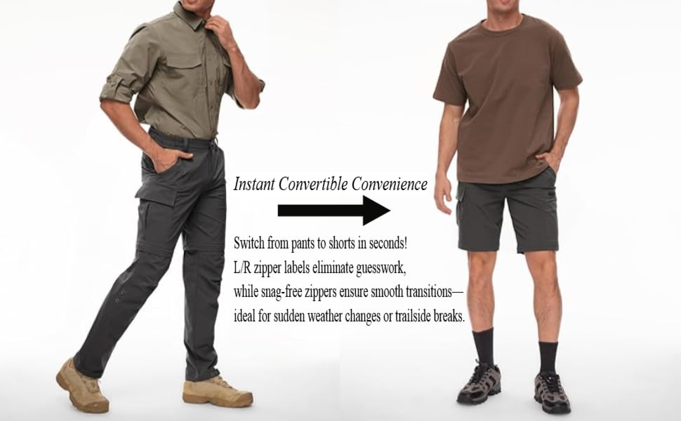 ADHOWBEW Men's-Hiking-Pants Convertible Quick-Dry Water-Resistant Lightweight Zip-Off Outdoor with 5 Deep Pockets2