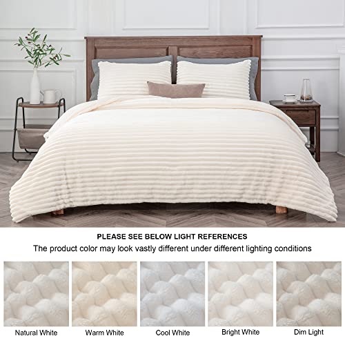 BEDELITE Fleece Queen Comforter Set, Fluffy Bed Set, Cream White - image 9