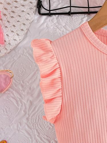 SHENHE Girl's Summer Floral Dress Ruffle Sleeve A Line Flowy Ribbed Boho Vacation Dress4