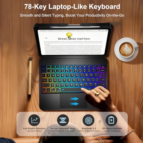Image of iPad A16 11 /10th Generation Case with Keyboard, Air 11 inch (M4 /M3 /M2, 2026 /2025 /2024), Magnetic Detachable Backlit Keyboard, Trackpad, 360 Stand, Pencil Holder, Slim for Air 5 /4th 10.9 inch Pro 11(Black)