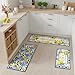 VISSTREE Lemon Kitchen Rugs Set of 3, Non-Slip Yellow and Blue Lemon Print Kitchen Mats, Absorbent Summer Fruit Carpet Rug for Home Dining Room Bedroom Decorations 18''x31''+18''x47''+18''x60''