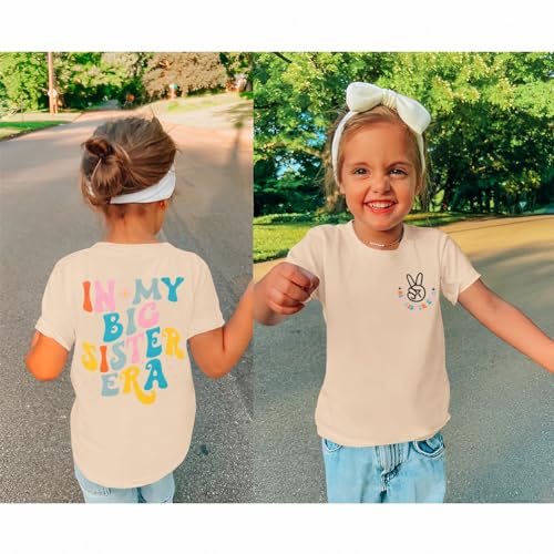 KEKEMI in My Big Sister Era Graphic Shirt Toddler Girl Promoted to Be Big Sis T-Shirt Baby Peace Graphic Short Sleeve Tee Top3