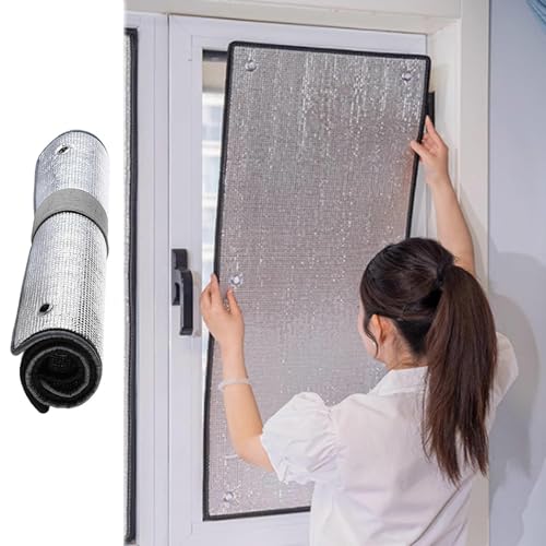 KGUDYS Film Fenêtre De Protection Solaire,Film D'occultation Totale en Verre,Film Aluminisé Réfléchissant,Film Anti Regard 50x80m 60x100cm,Film De Fenêtre pour L'intimité,Argenté,WxH-90x180cm/35x71''