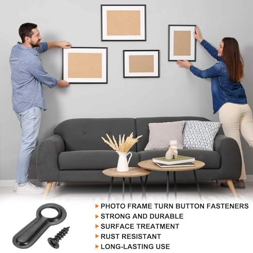 Image of HARFINGTON 100Pcs Picture Frame Backing Hardware Clips with 100Pcs Screws 16mm Photo Frame Turn Button Fasteners Picture Frame Backing Clips for Craft Hanging Pictures, Black