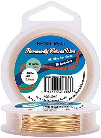 BENECREAT 18Gauge(1mm) Tarnish Resistant Light Gold Wire Jewellery Making Copper Wire, 10M/11Yard