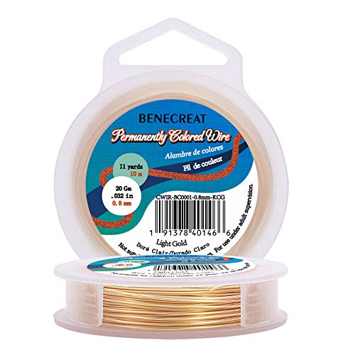 BENECREAT 20Gauge(0.8mm) Tarnish Resistant Light Gold Wire Jewellery Making Copper Wire, 10M/11Yard