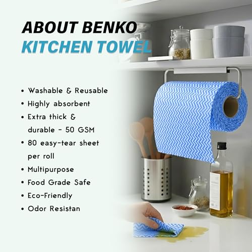 Image of BENKO Non Woven Washable & Reusable Kitchen Towel Roll | Ultra Absorbent, Quick Dry & Odour Resistant Kitchen Cloth | Multipurpose Kitchen Use | 80 Pulls per Roll, 400 Sheets Pack of 5