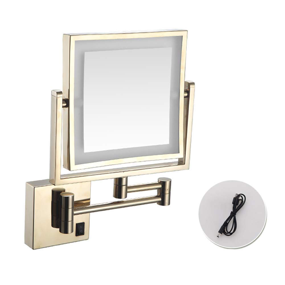 Miroir maquillage mural LED doré avec grossissement 3X pour rasage salle de bain