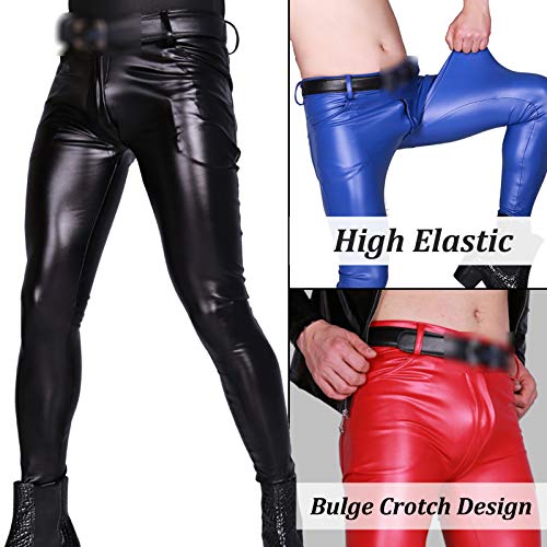 LESOYA Men's Fashion Oil Shiny Wetlook PU Leather Long Pants Slim Fit Skinny Stretchy Leggings Trousers2